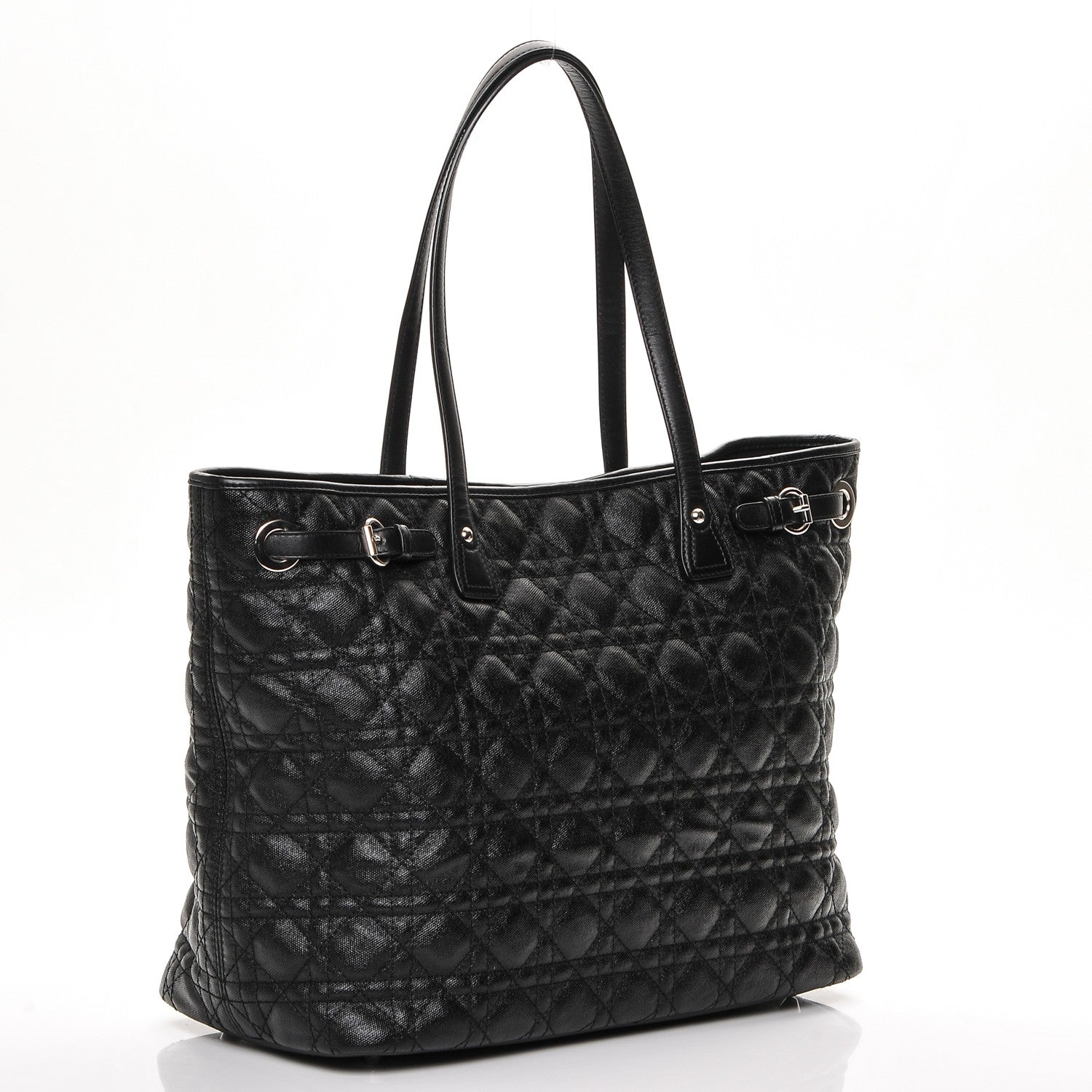 Christian Dior Coated Canvas Cannage Medium Panarea Tote Black 3 of 6