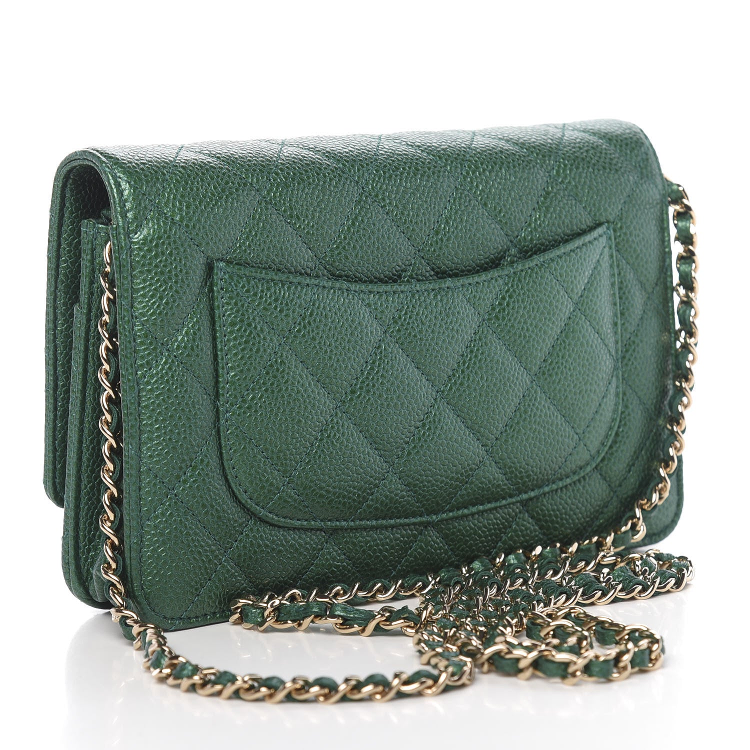 Chanel Metallic Caviar Quilted Wallet On Chain WOC Green 3 of 12