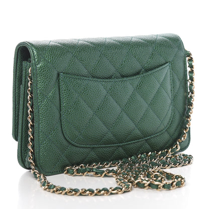 Chanel Metallic Caviar Quilted Wallet On Chain WOC Green 3 of 12