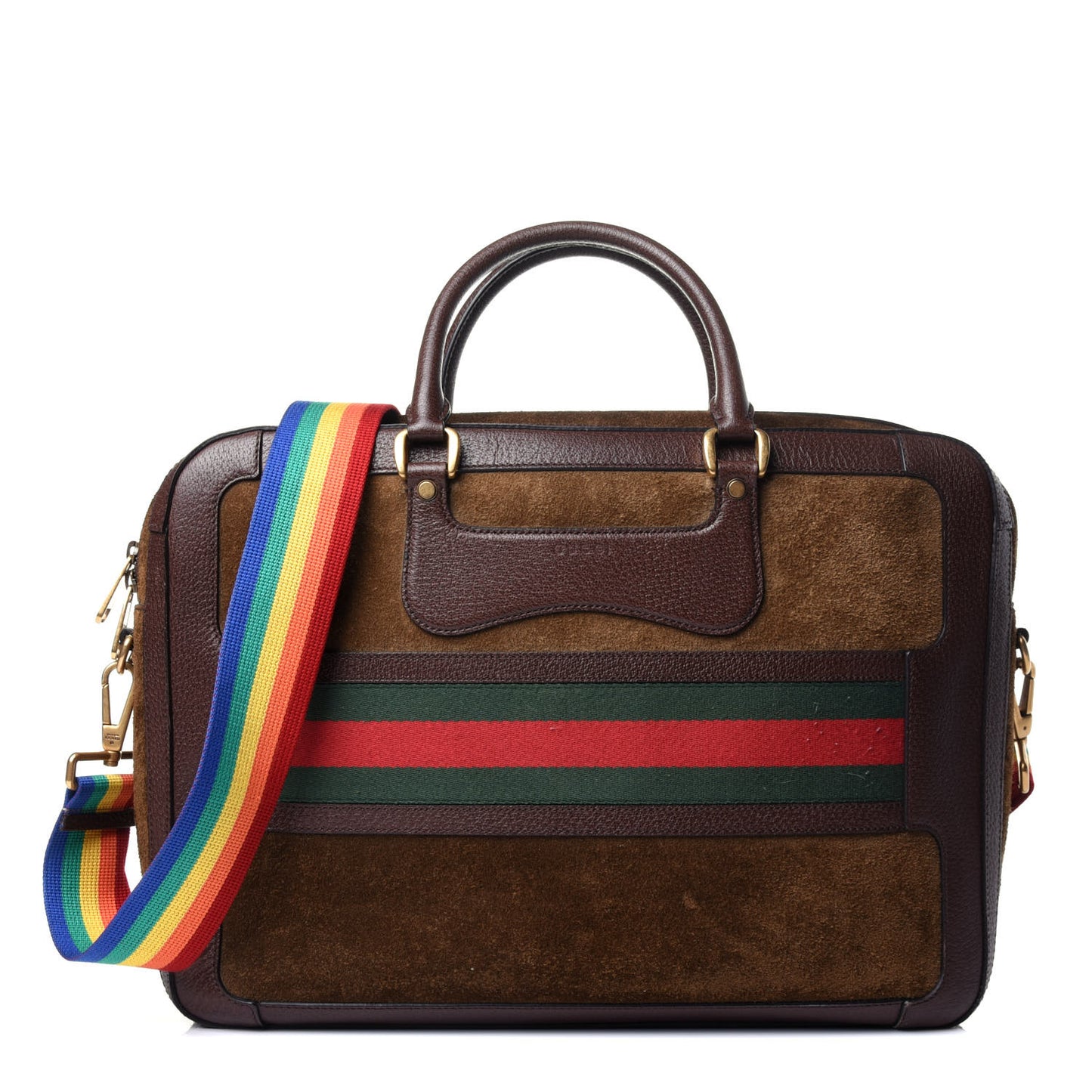 Suede Rainbow Strap Briefcase Brown
