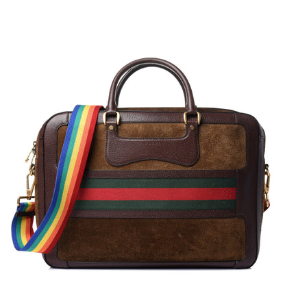 Gucci Suede Rainbow Strap Briefcase Brown 1 of 11