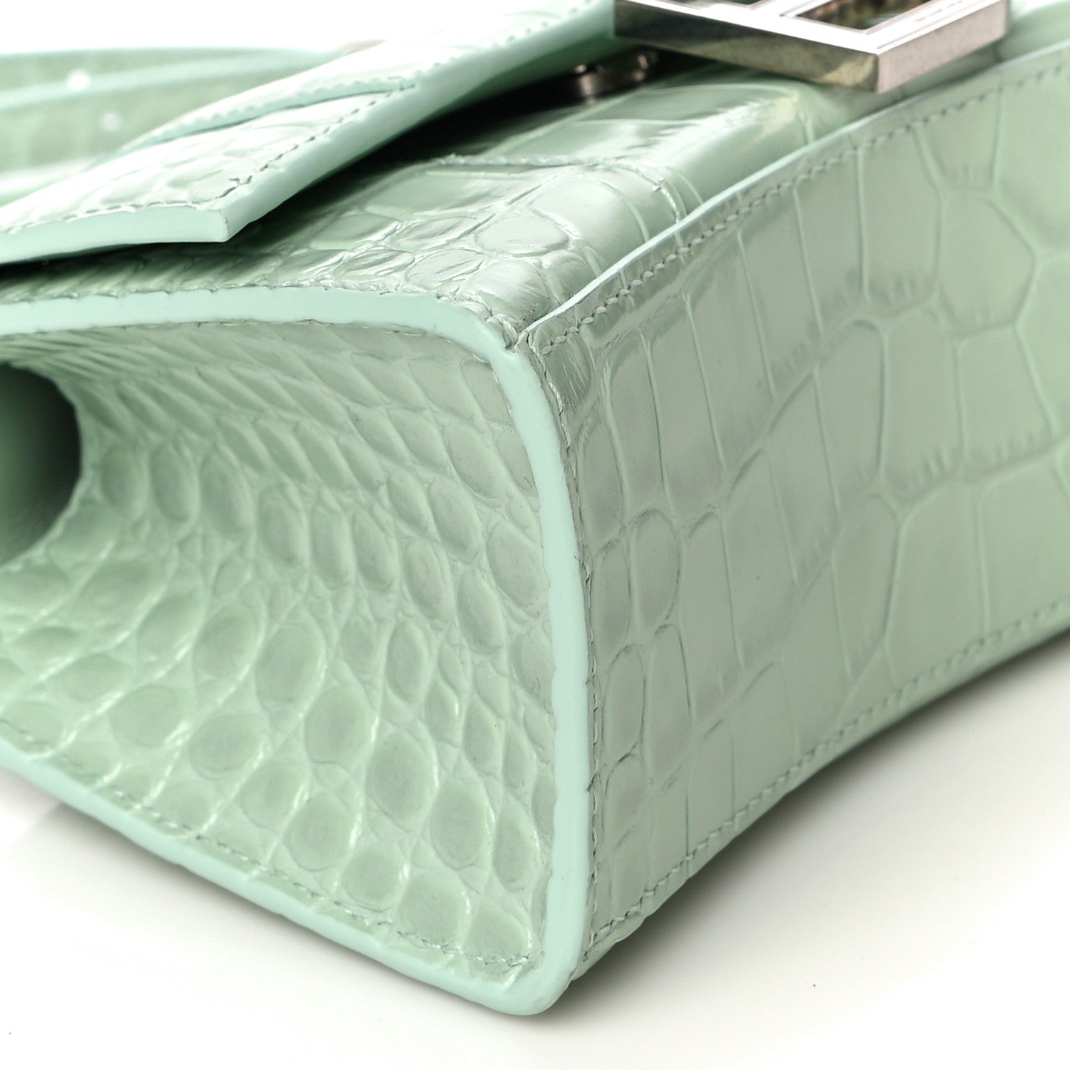 Balenciaga Shiny Calfskin Crocodile Embossed Hourglass Top Handle Bag XS Light Green 10 of 12