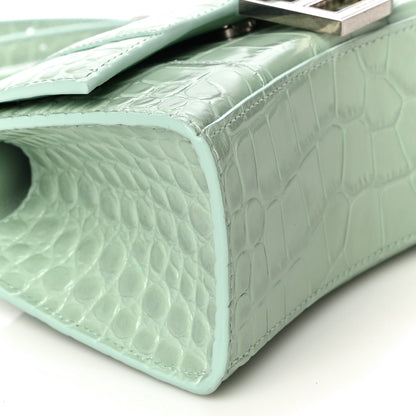 Balenciaga Shiny Calfskin Crocodile Embossed Hourglass Top Handle Bag XS Light Green 10 of 12