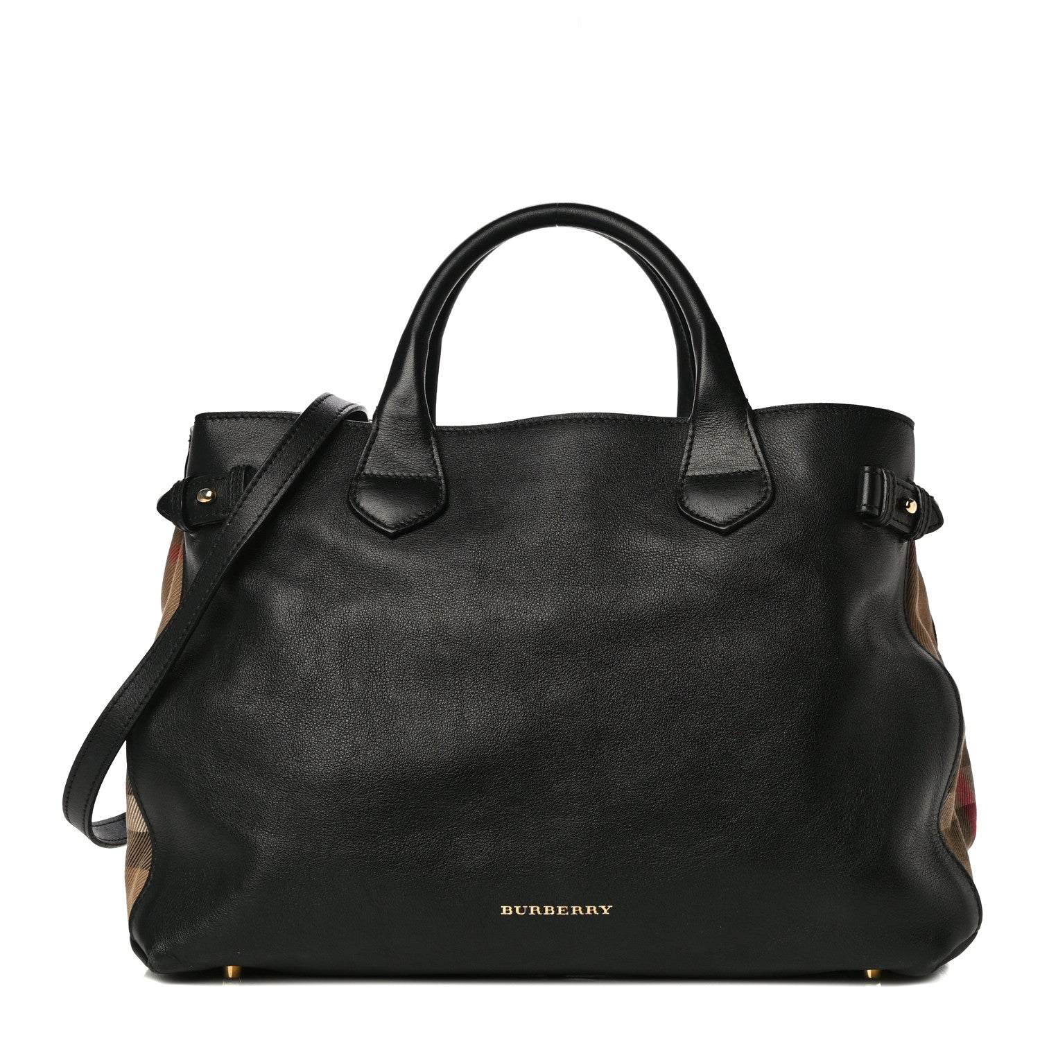 Burberry Grainy Calfskin House Check Medium Banner Tote Black 1 of 10