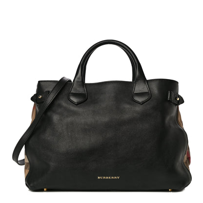 Burberry Grainy Calfskin House Check Medium Banner Tote Black 1 of 10
