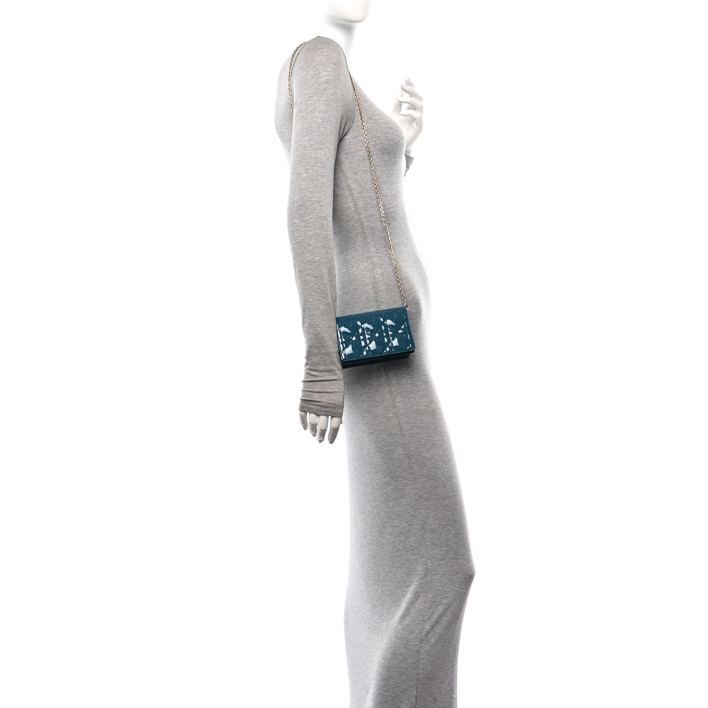 Patent Cannage Nano Lady Dior Pouch Turquoise