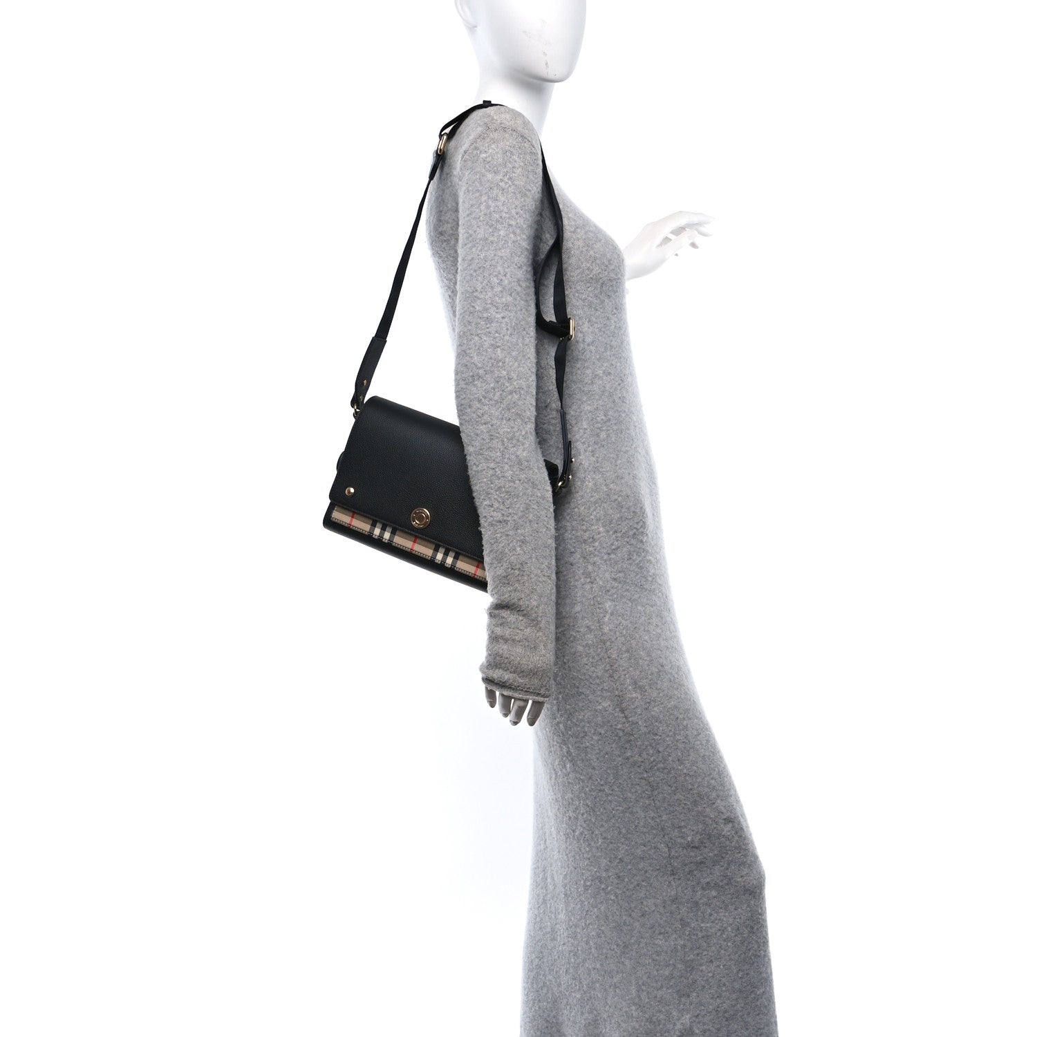 Burberry Grainy Calfskin Vintage Check Note Crossbody Bag Black 3 of 9