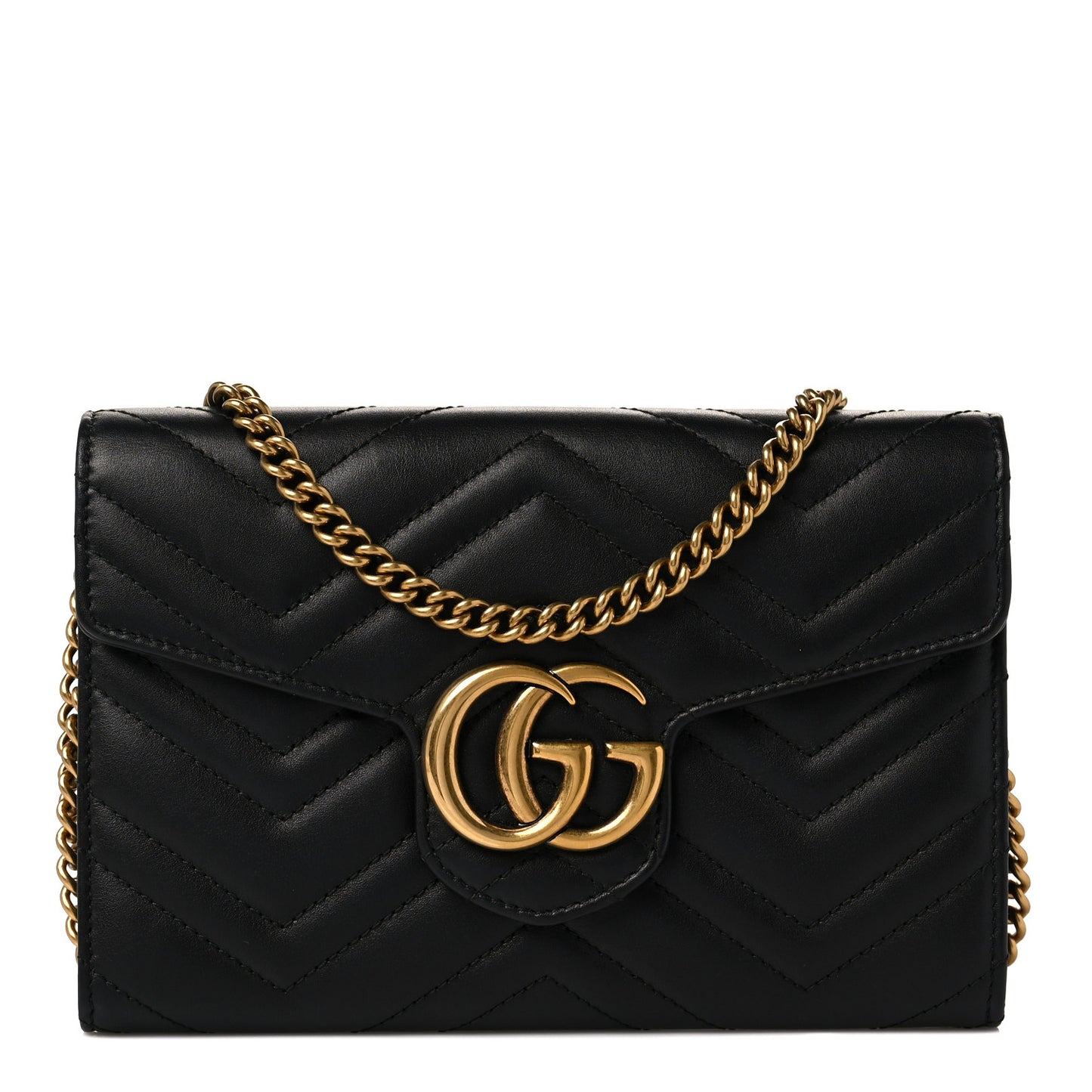 Calfskin Matelasse Mini GG Marmont Chain Wallet Black