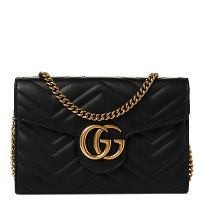 Gucci Calfskin Matelasse Mini GG Marmont Chain Wallet Black 1 of 9