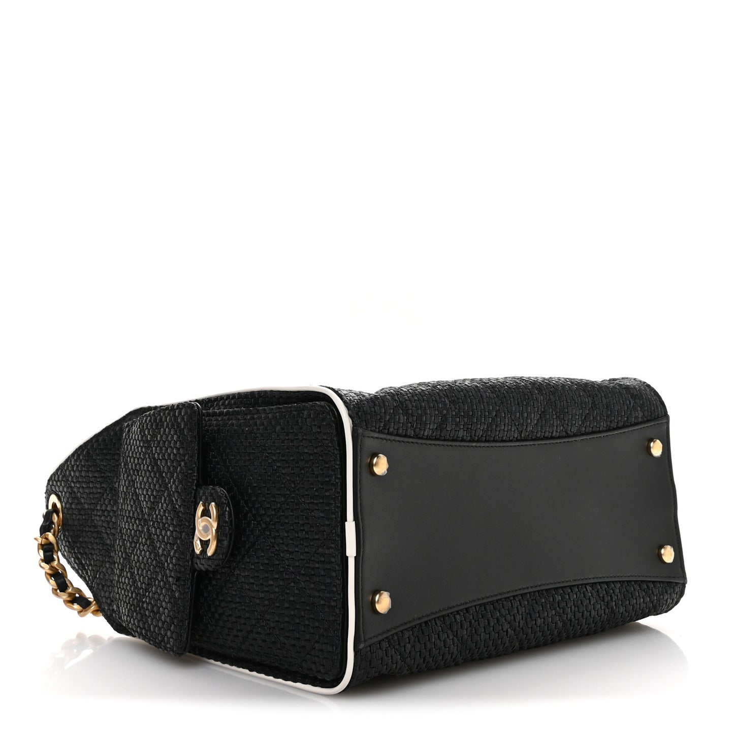 Braided Raffia Calfskin Small Chanel 25 Handbag Black White