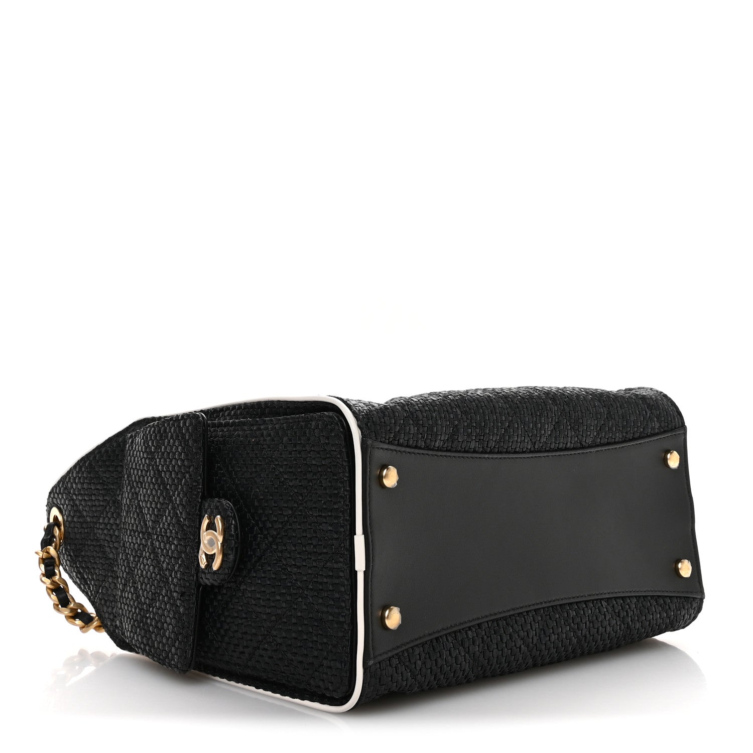 Chanel Braided Raffia Calfskin Small Chanel 25 Handbag Black White 4 of 11