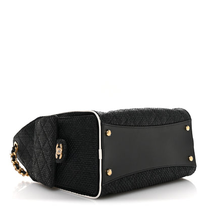 Chanel Braided Raffia Calfskin Small Chanel 25 Handbag Black White 4 of 11