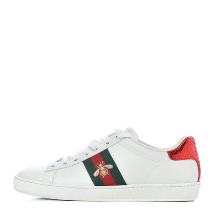 Gucci Calfskin Ayers Bee Embroidered Womens Ace Sneakers 37.5 White Green 1 of 16