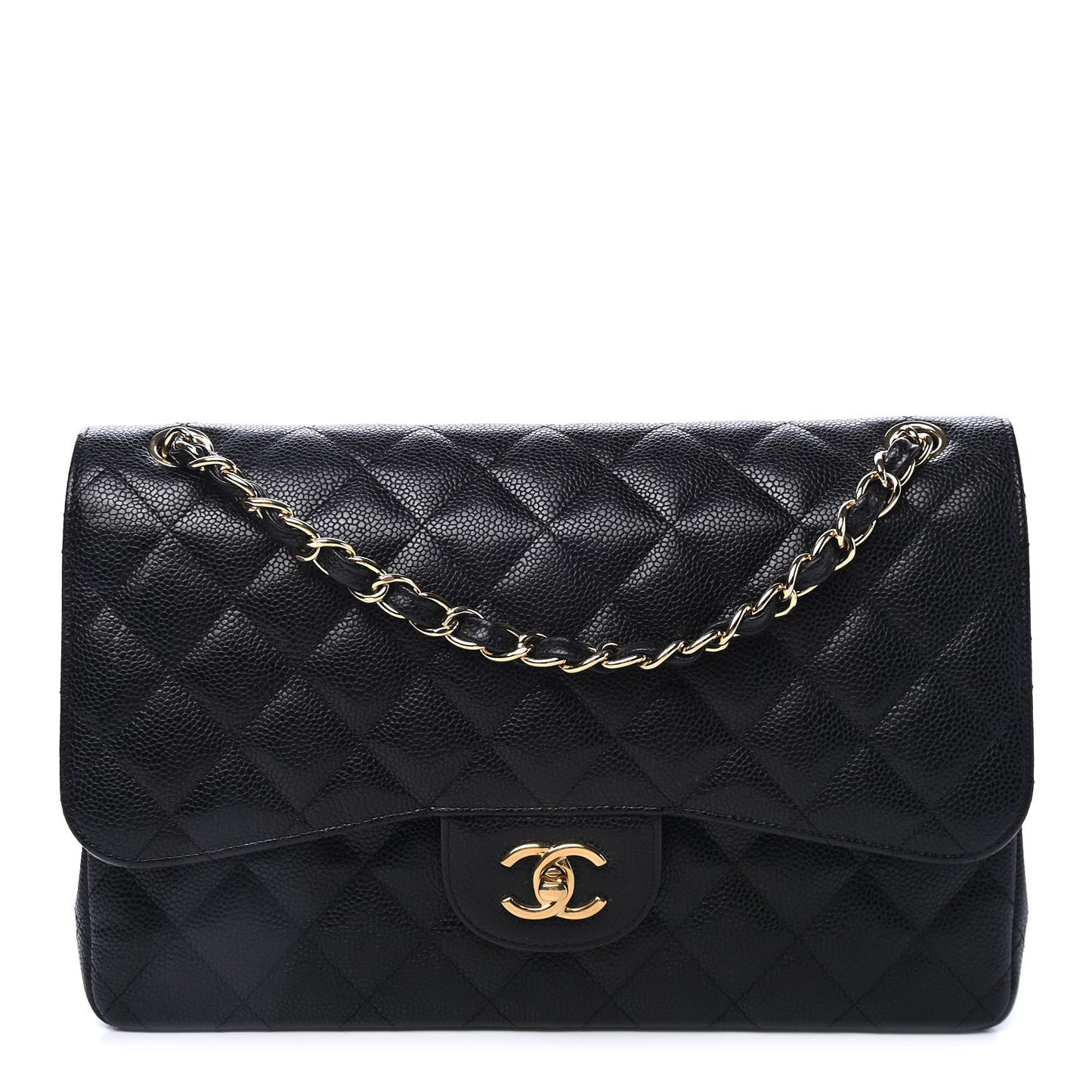 Caviar Quilted Jumbo Double Flap Black