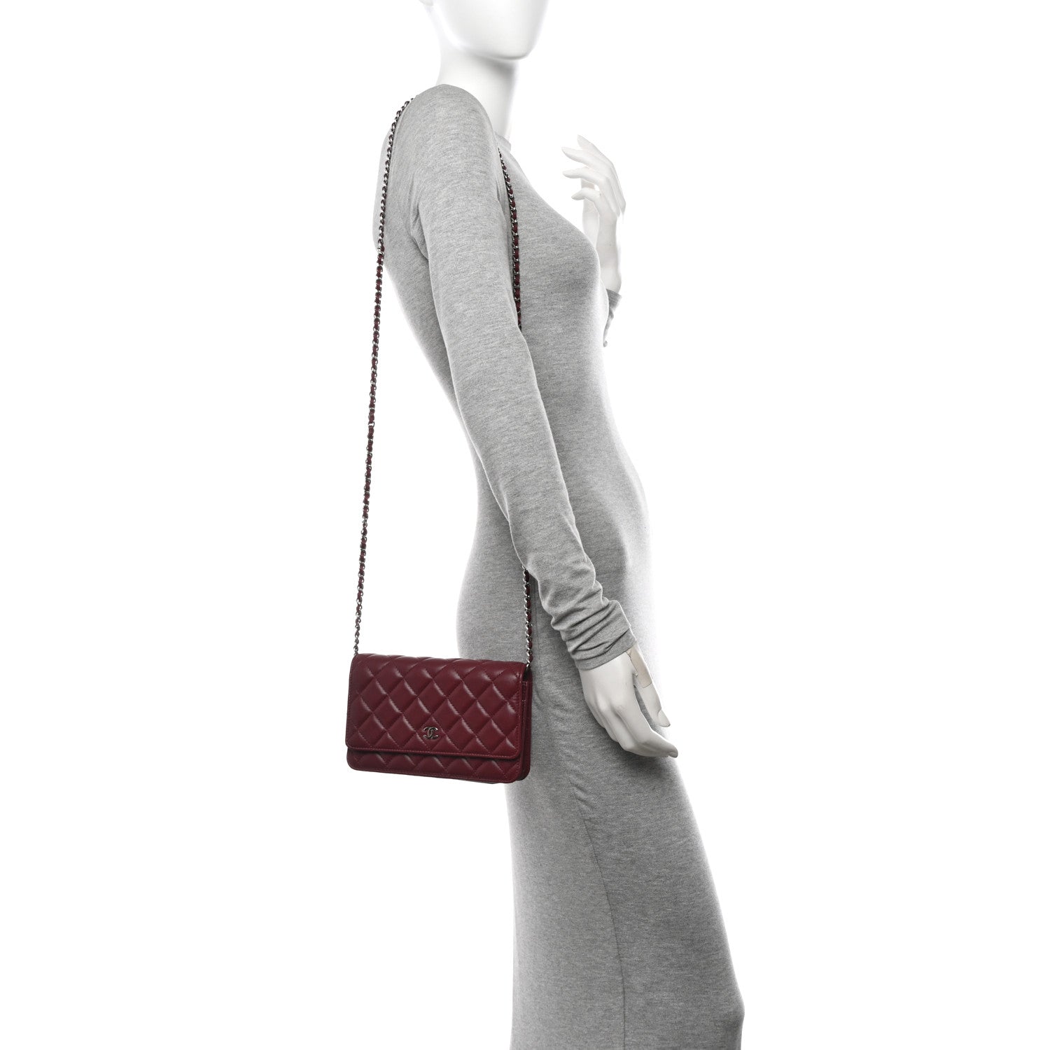 Chanel Lambskin Quilted Wallet On Chain WOC Red 2 of 13