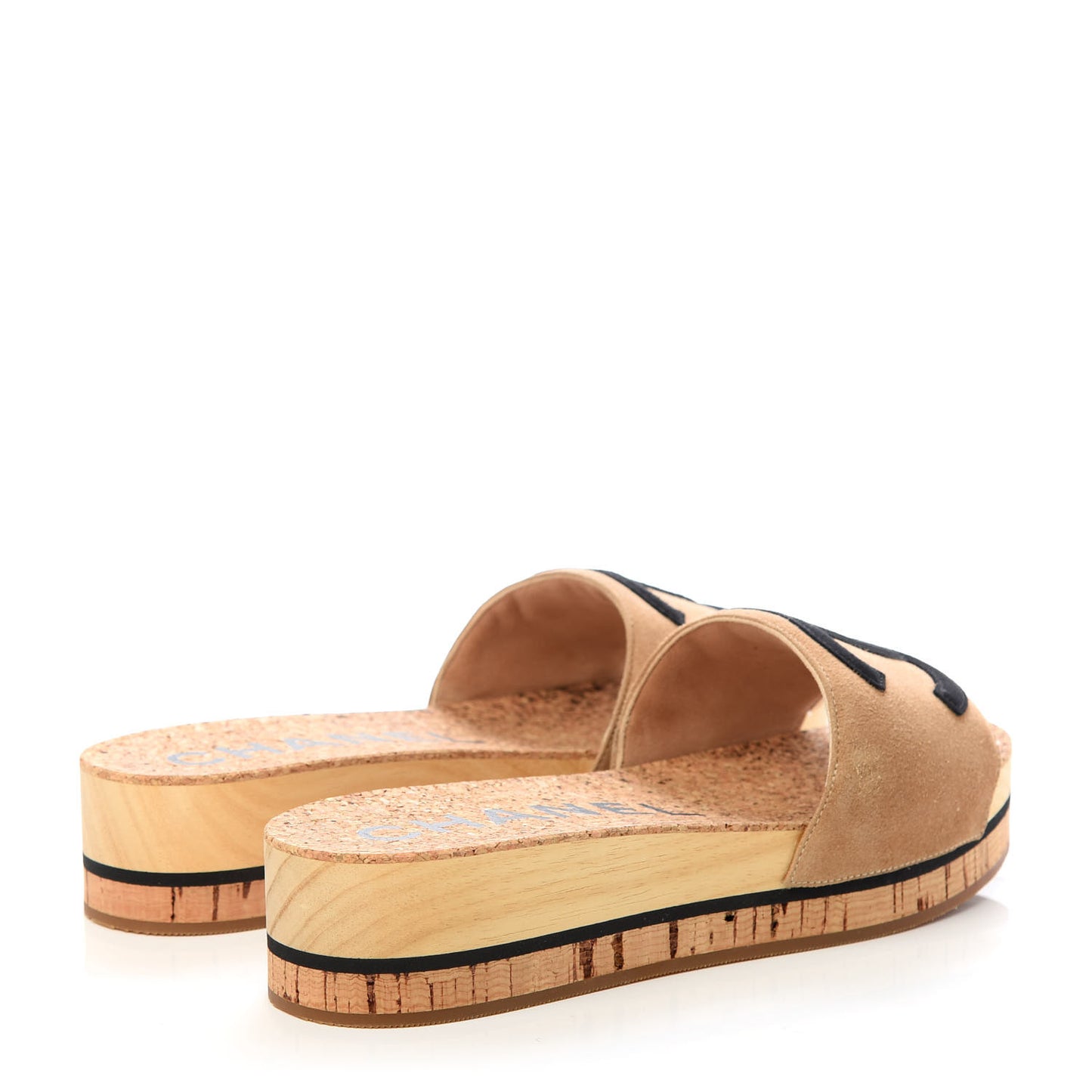 Suede Cork Mule Sandal 36 Beige Black