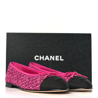 Chanel Tweed Grosgrain Cap Toe Ballerina Flats 40 Fuchsia Black 9 of 9