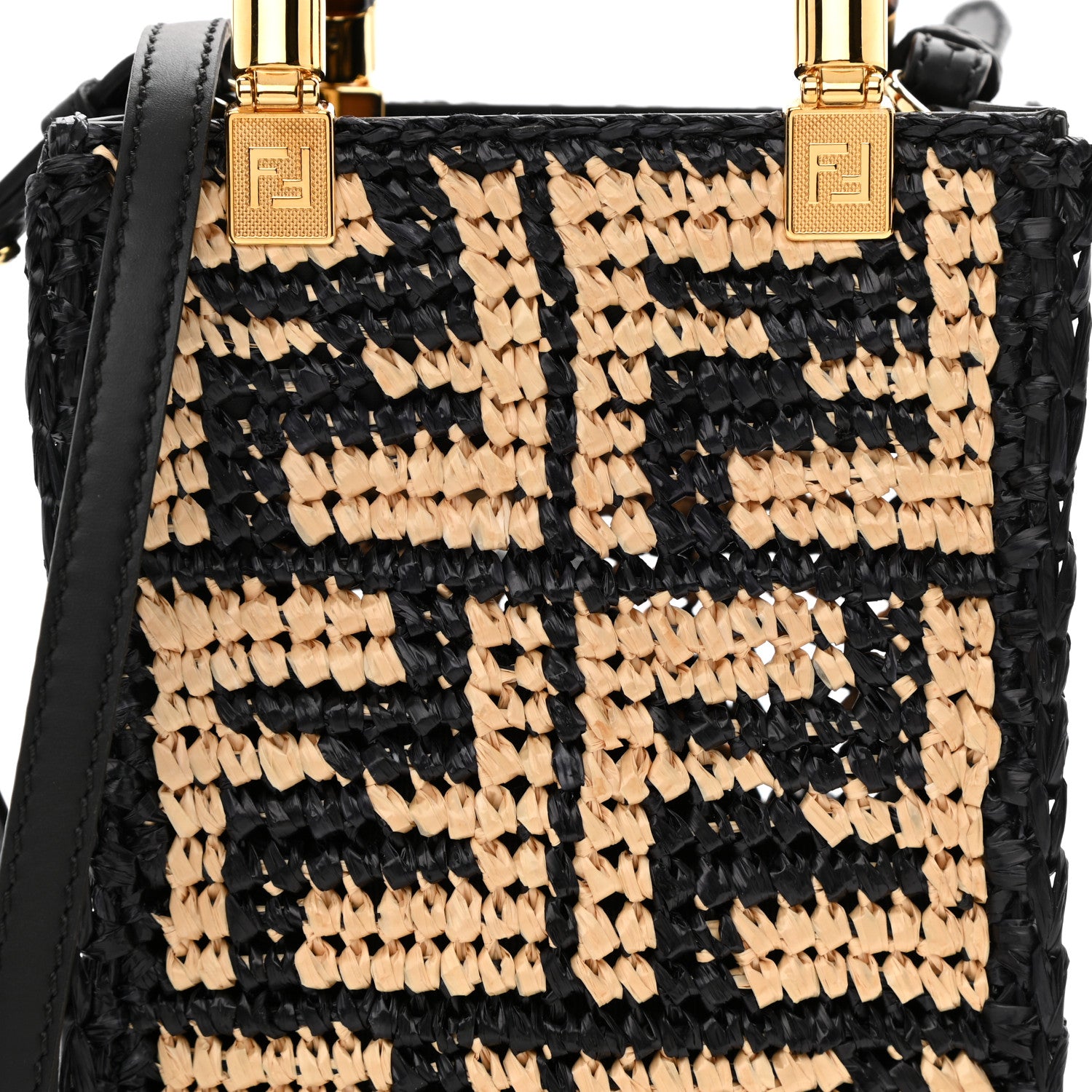 Fendi Raffia Plexiglass Crochet Mini Sunshine Shopper Tote Black