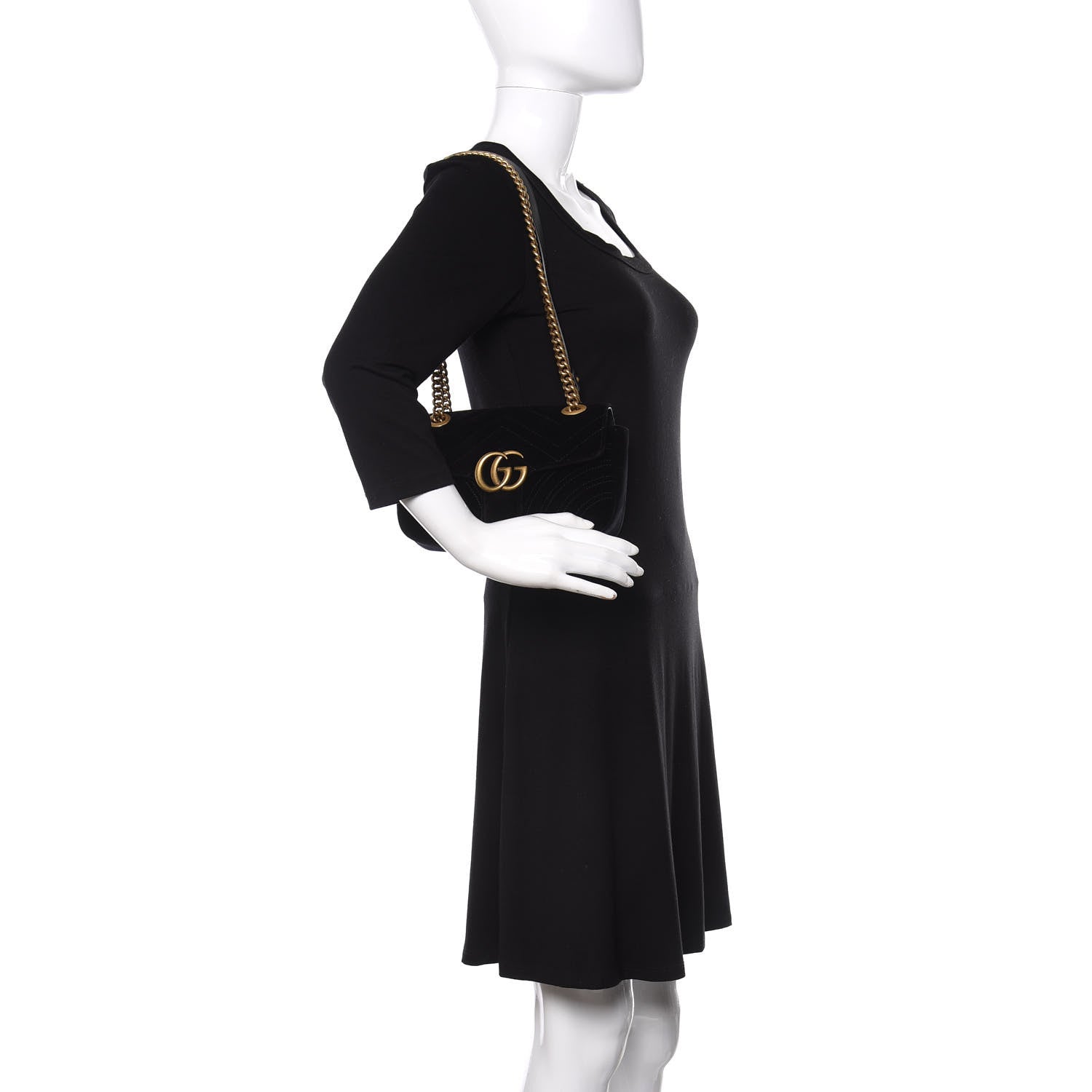 Gucci Velvet Matelasse Mini GG Marmont Shoulder Bag Black 3 of 11