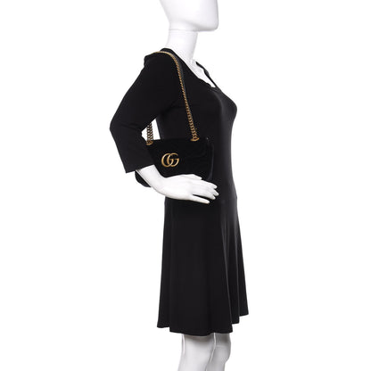 Gucci Velvet Matelasse Mini GG Marmont Shoulder Bag Black 3 of 11