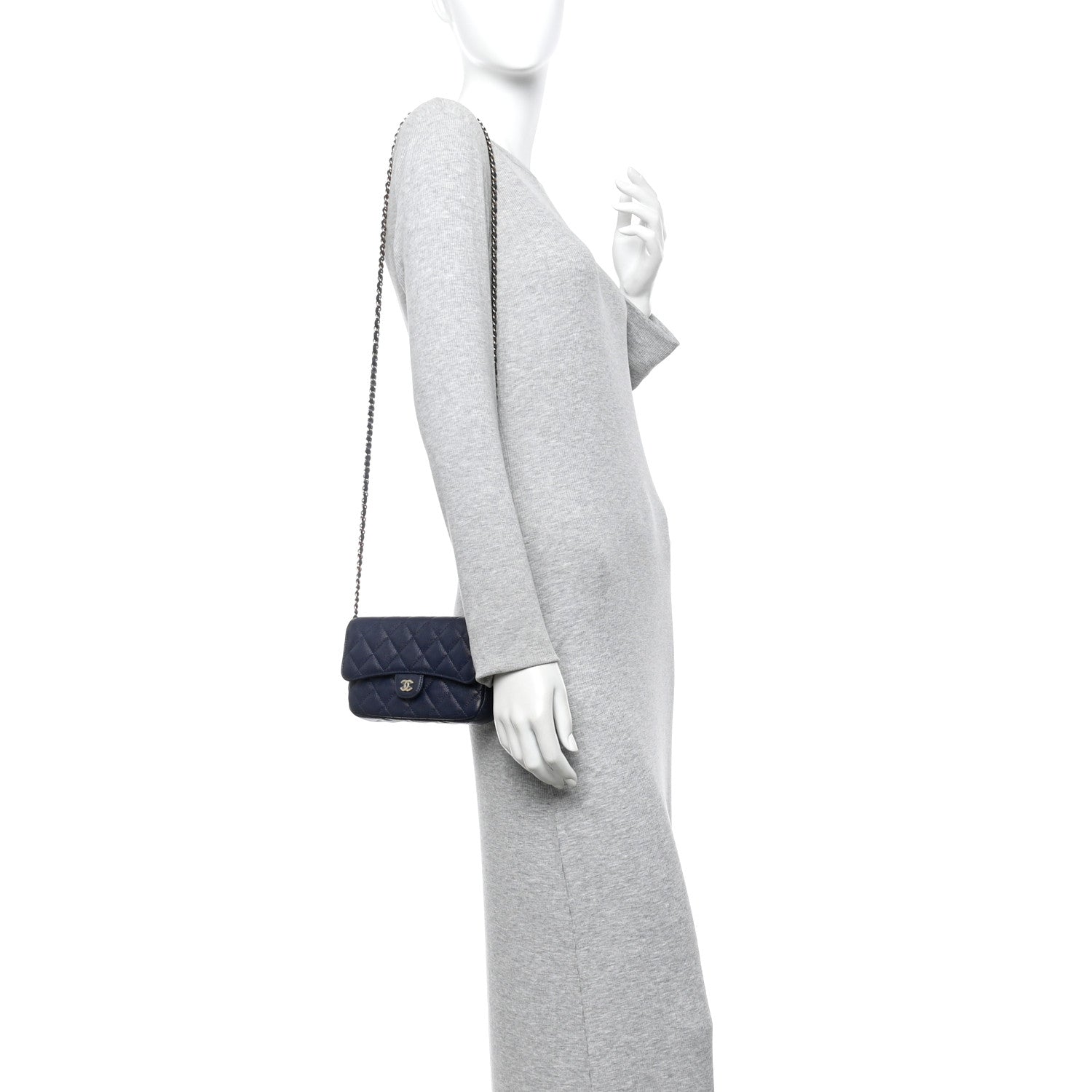 Chanel Caviar Quilted Flap Phone Holder With Chain Navy 2 of 13