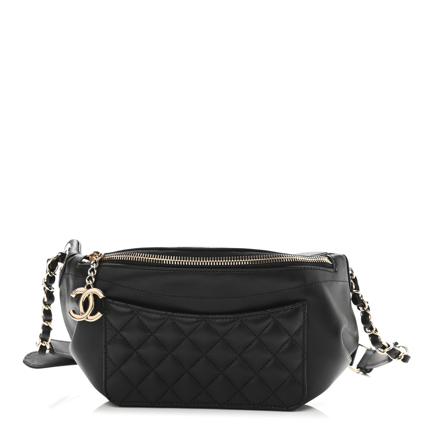 Chanel Lambskin Quilted Waist Bag Fanny Pack Black 1 of 12