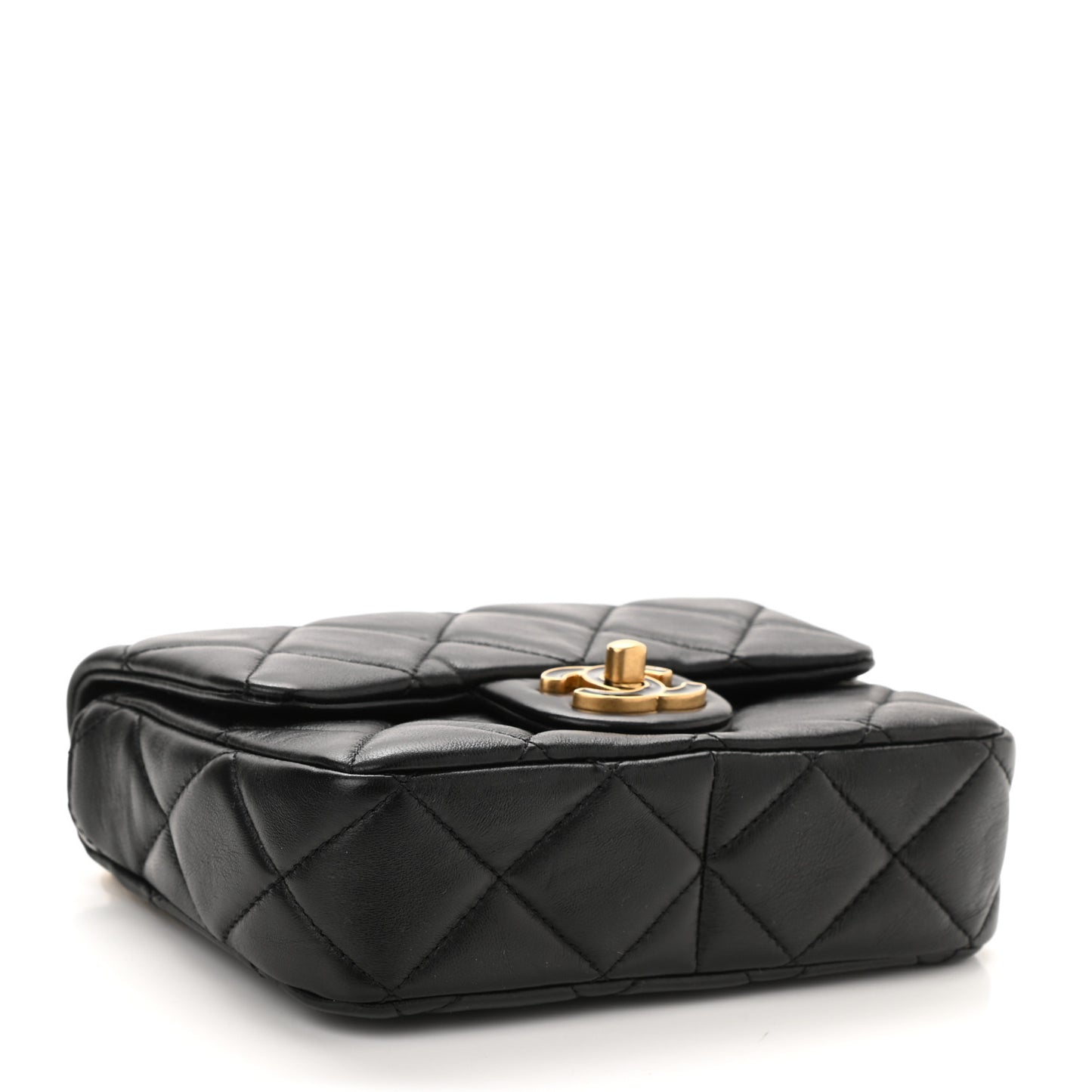 Lambskin Enamel Quilted Mini Pending CC Square Flap Black