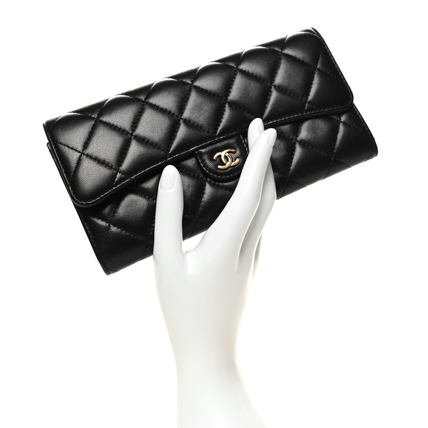 Chanel Lambskin Quilted Large Gusset Flap Wallet Black 2 of 10