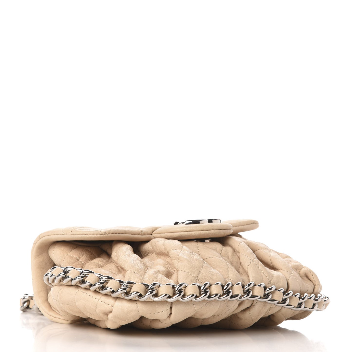 Washed Lambskin Quilted Mini Chain Around Flap Beige