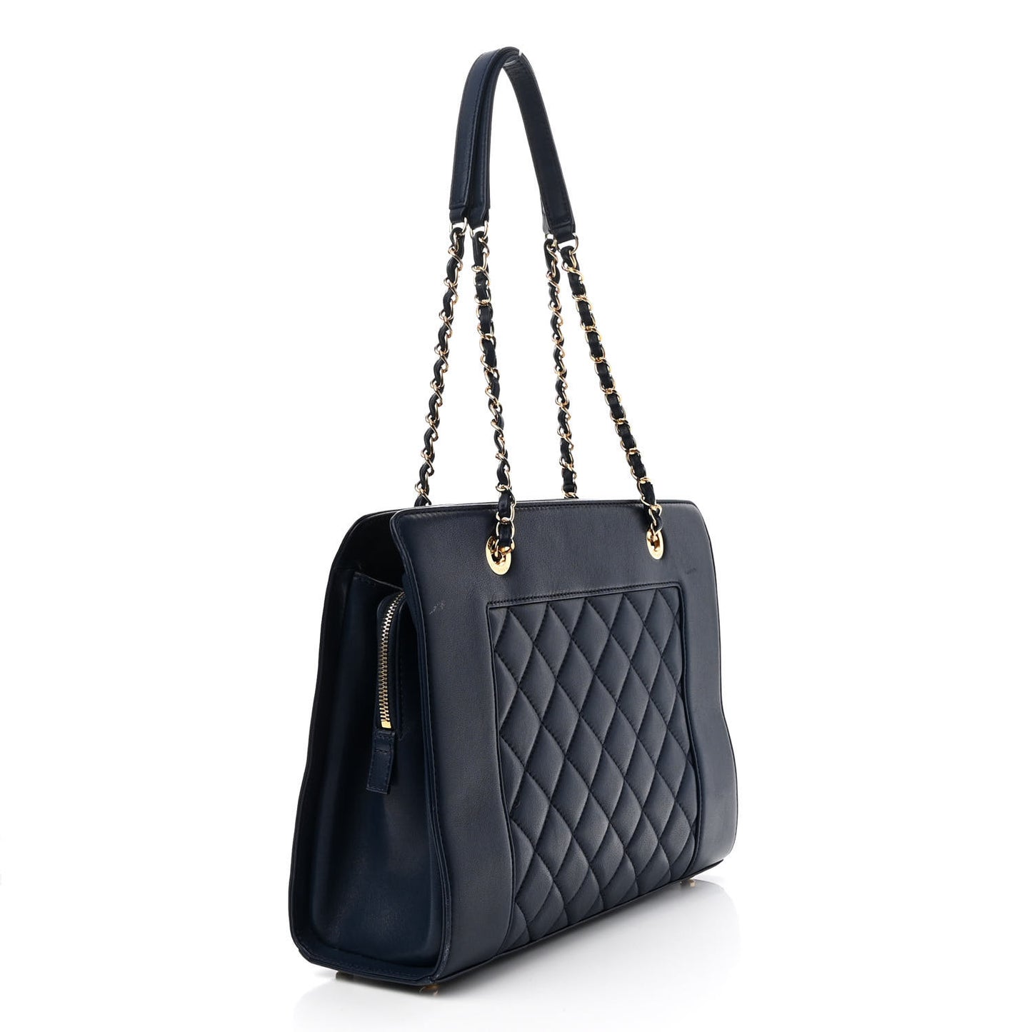 Sheepskin Quilted Mademoiselle Vintage Shopping Tote Navy
