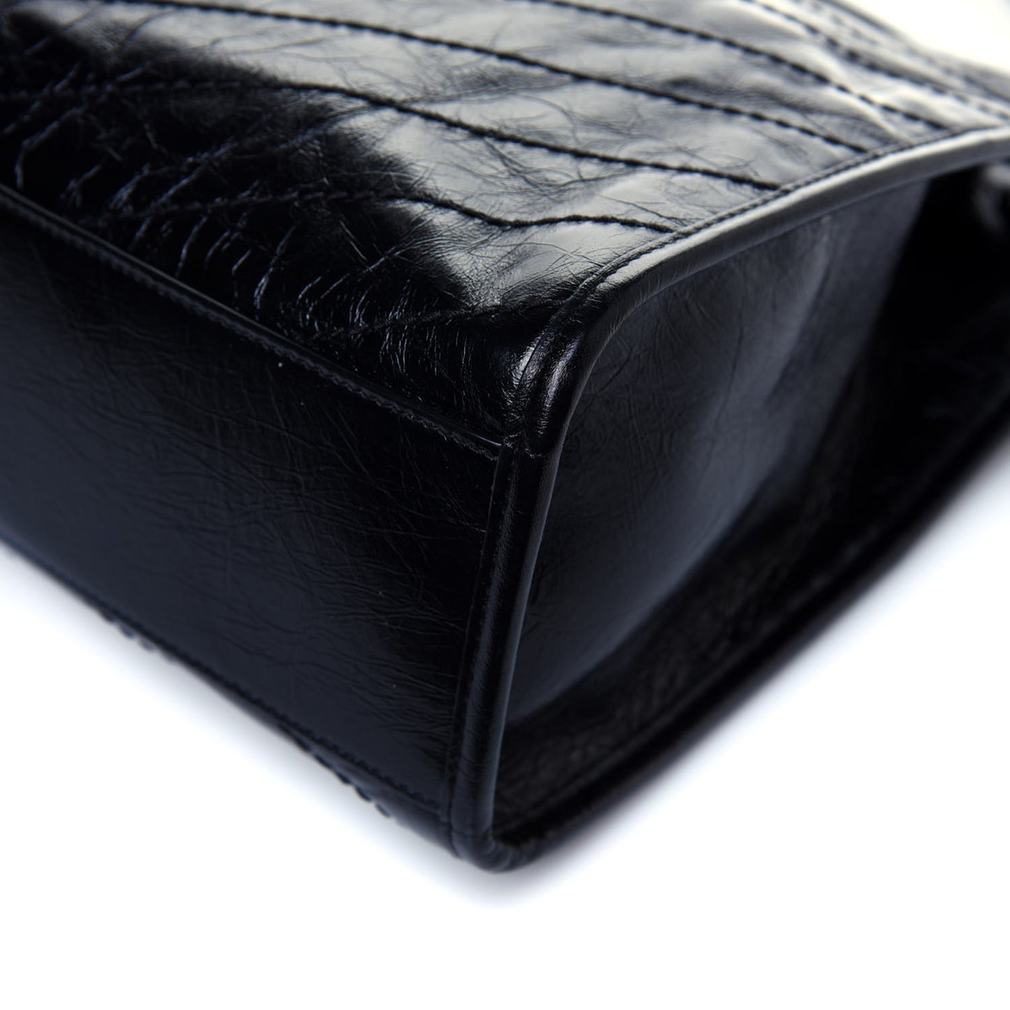 Crinkled Calfskin Matelasse Monogram Medium Niki Shopper Tote Black