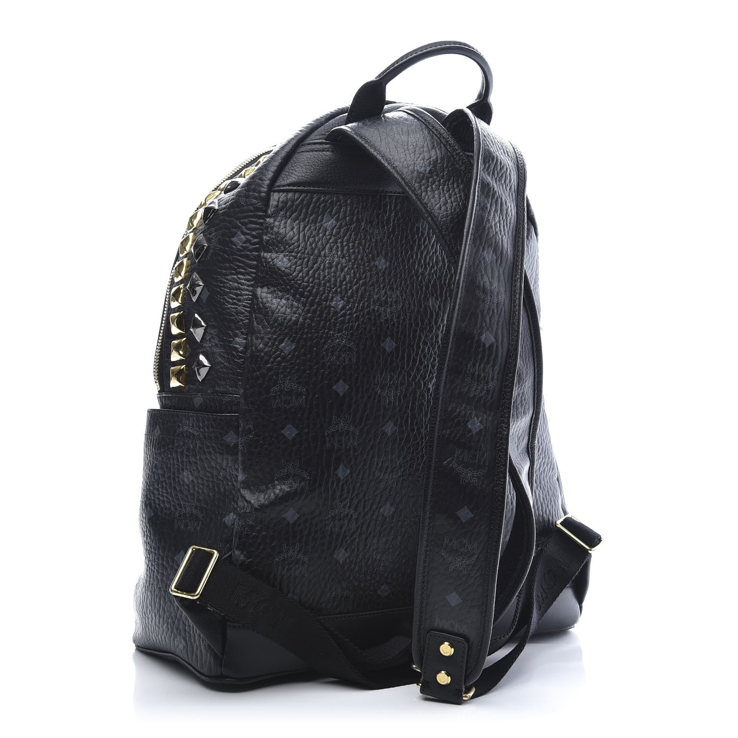 MCM Visetos Studded Colorblock Medium Stark Brock Backpack Black 2 of 8