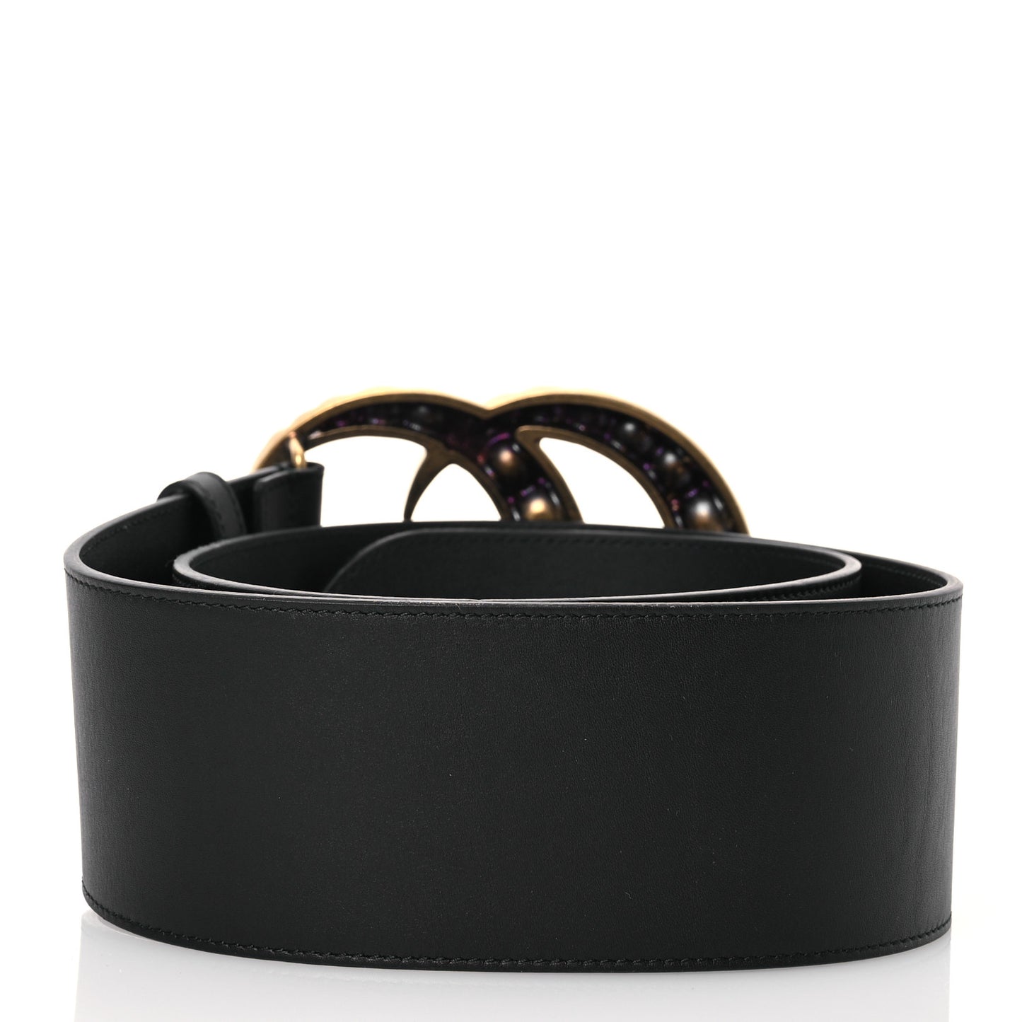 Moon Calfskin Pearl Double G 70mm Belt 90 36 Black Cream