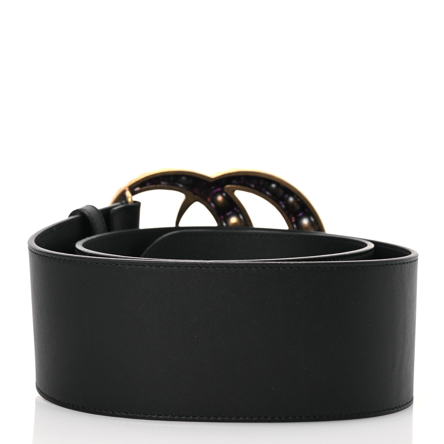 Gucci Moon Calfskin Pearl Double G 70mm Belt 90 36 Black Cream 2 of 6