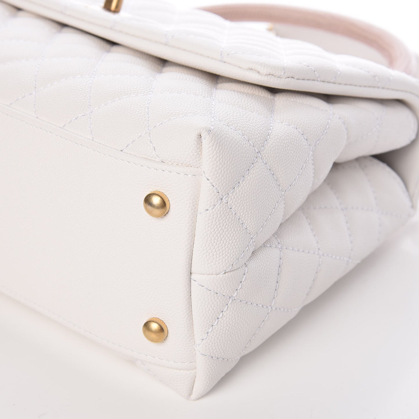 Caviar Lizard Quilted Small Coco Handle Flap White Beige