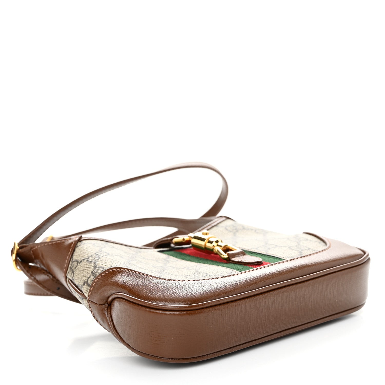 Gucci GG Supreme Monogram Azalea Calfskin Web Mini Jackie 1961 Hobo Beige Ebony Brown Sugar 4 of 10