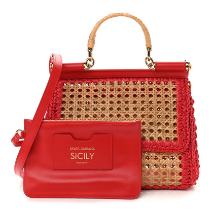 Dolce & Gabbana Woven Raffia Miss Sicily Satchel Red 1 of 10