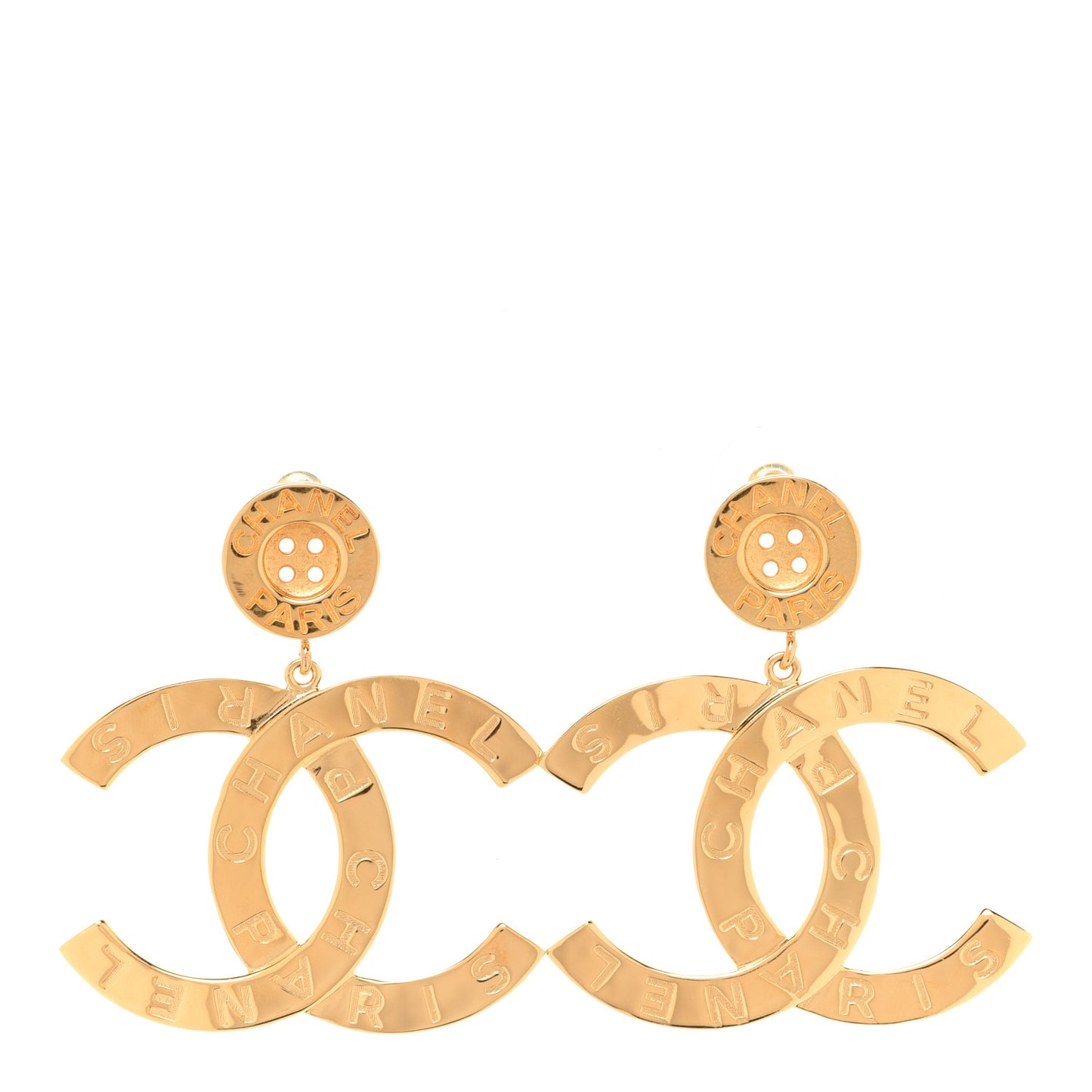 Metal Large Paris Button Earrings Gold