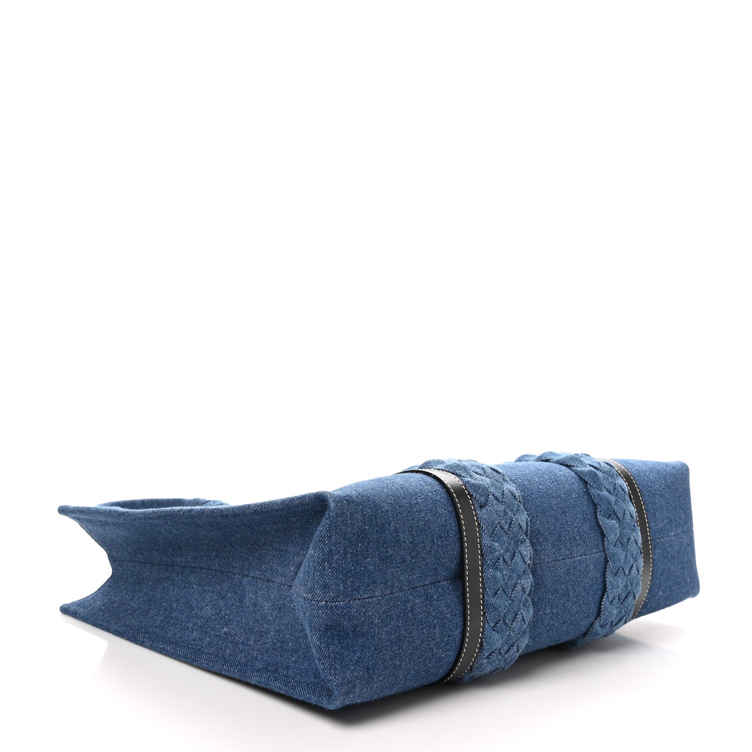 Chloe Denim Calfskin Large Braided Woody Ribbon Tote Blue 4 of 10