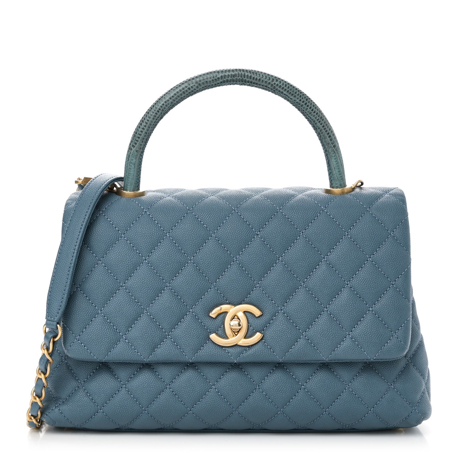 Chanel Caviar Quilted Lizard Embossed Small Coco Handle Flap Blue 1 of 10