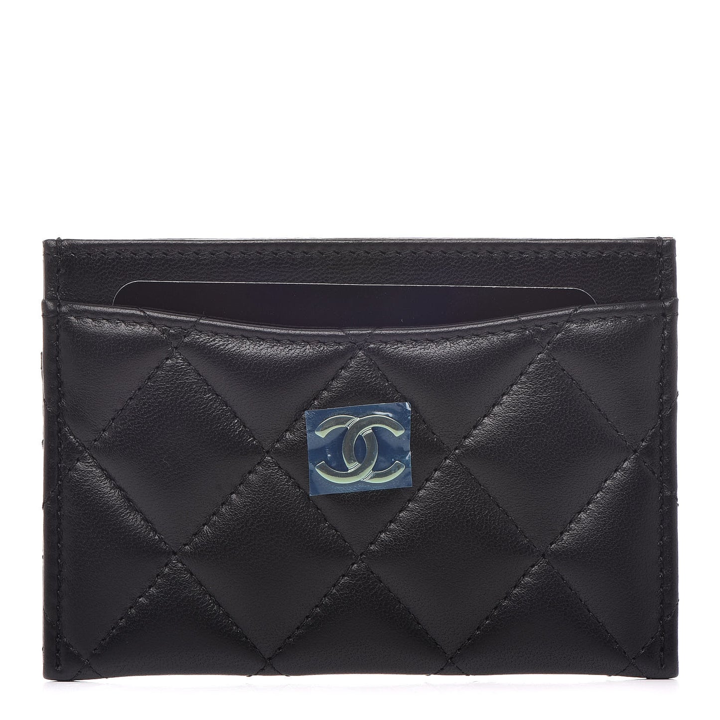 Lambskin Quilted Card Holder Black