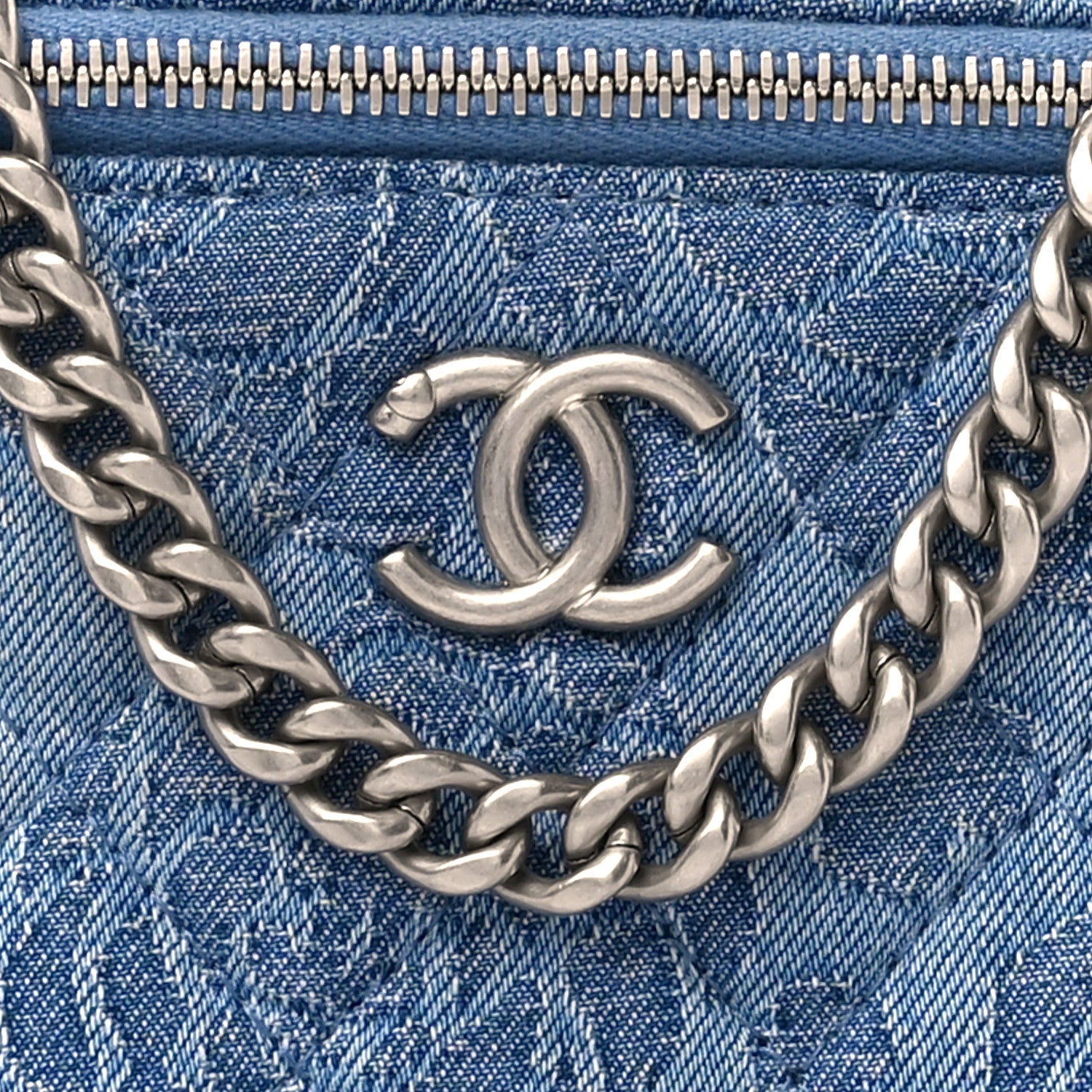 Chanel Denim Quilted Sweetheart Small Vanity Case With Chain Blue 8 of 10