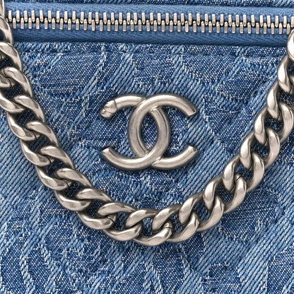 Chanel Denim Quilted Sweetheart Small Vanity Case With Chain Blue 8 of 10