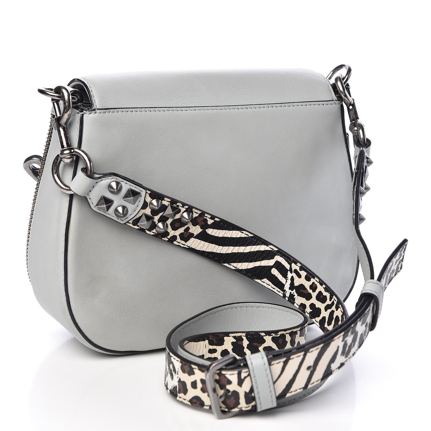 Calfskin Embellished Animal Mashup Saddle Bag Frost Multi