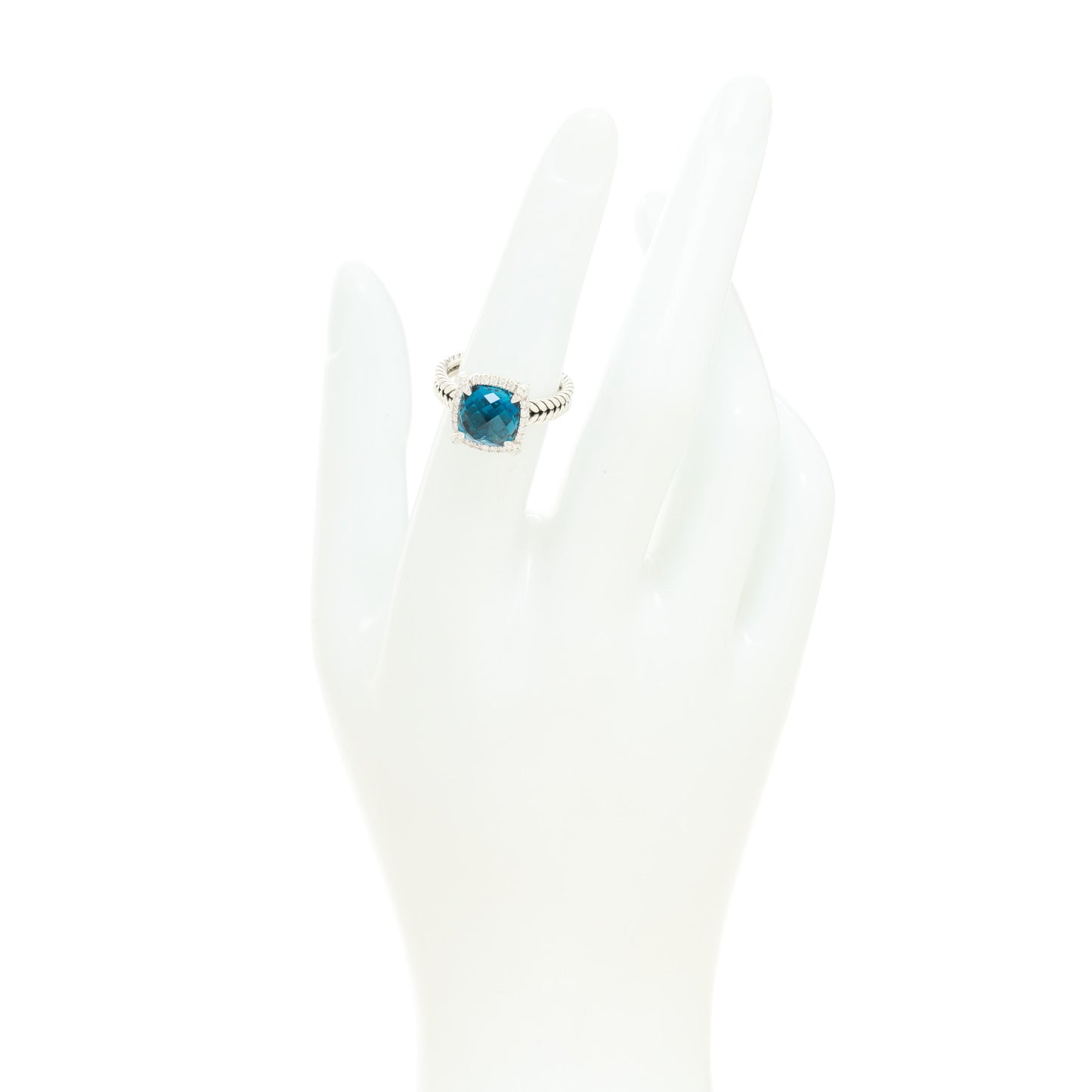 Sterling Silver Diamond Hampton Blue Topaz 9mm Chatelaine Pave Bezel Ring 52 6