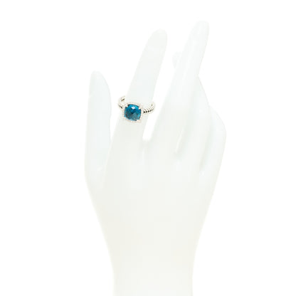 David Yurman Sterling Silver Diamond Hampton Blue Topaz 9mm Chatelaine Pave Bezel Ring 52 6 2 of 4