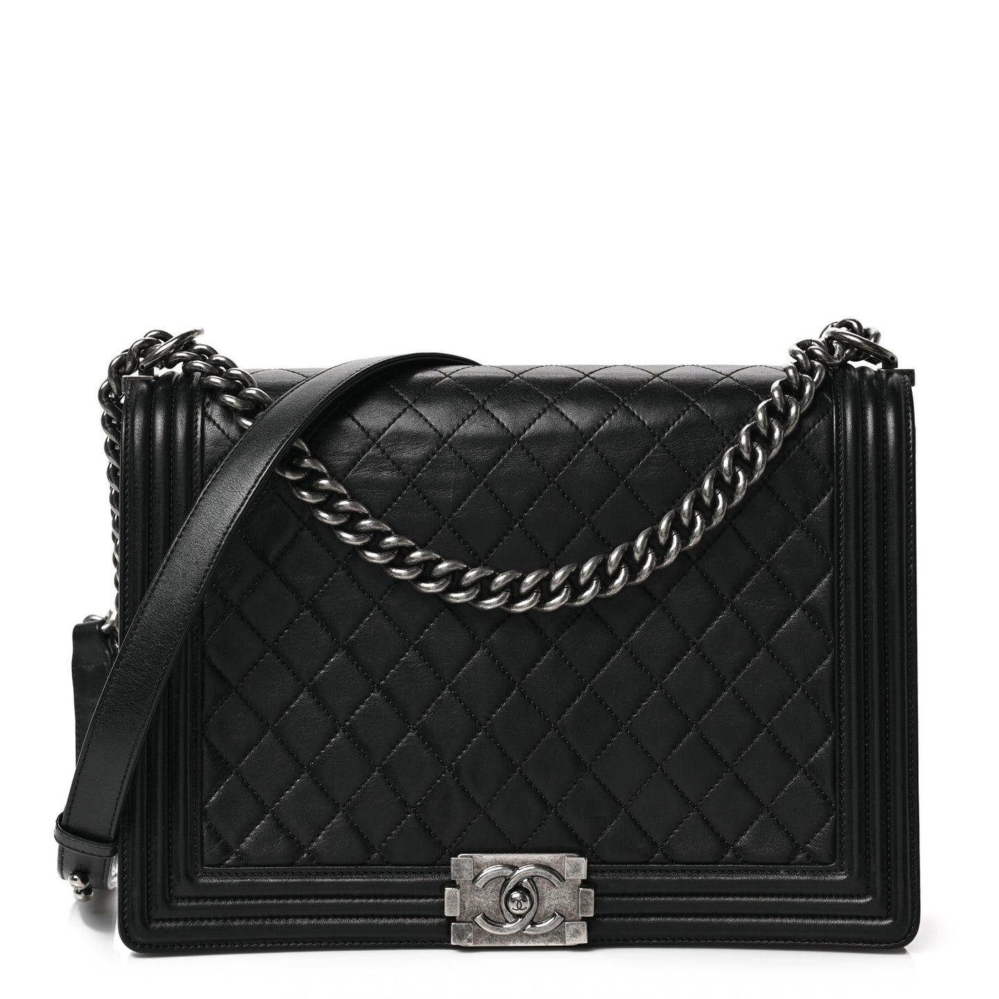 Lambskin Quilted Large Boy Flap Black