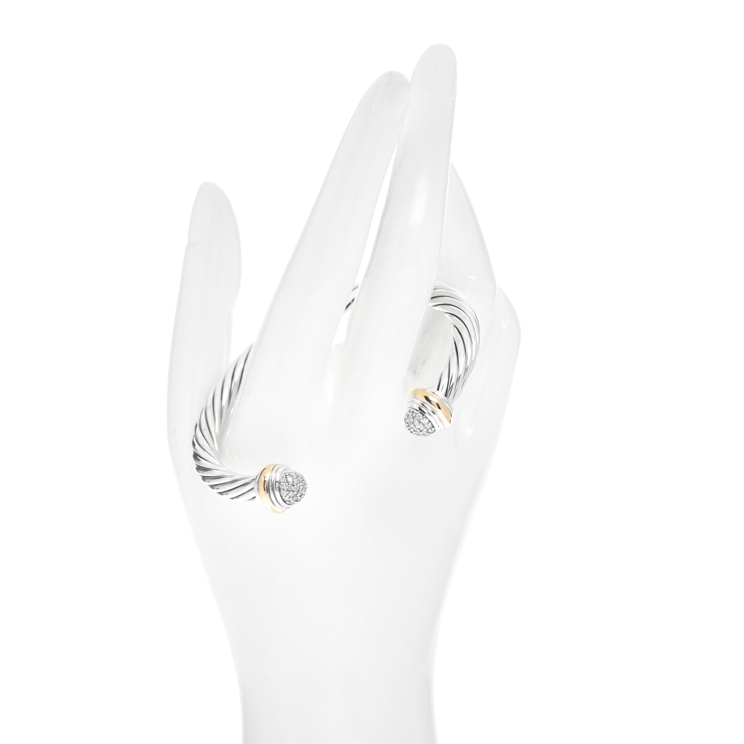 David Yurman Sterling Silver 18K Yellow Gold Diamond Pave 7mm Cable Classics Bracelet 2 of 4