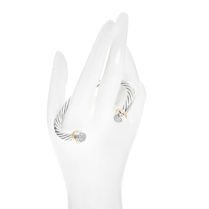 David Yurman Sterling Silver 18K Yellow Gold Diamond Pave 7mm Cable Classics Bracelet 2 of 4