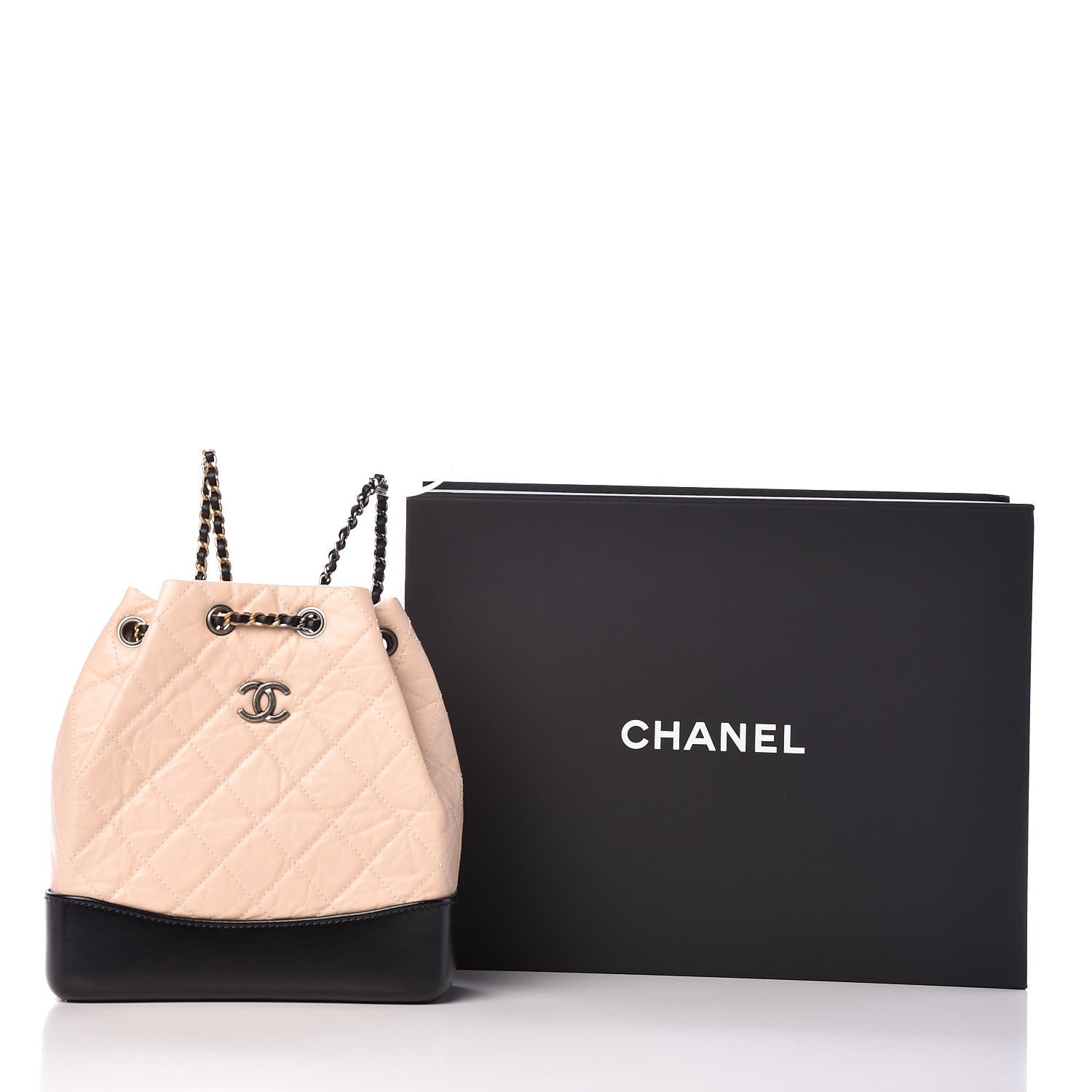 Chanel Aged Calfskin Quilted Small Gabrielle Backpack Beige Black 11 of 11